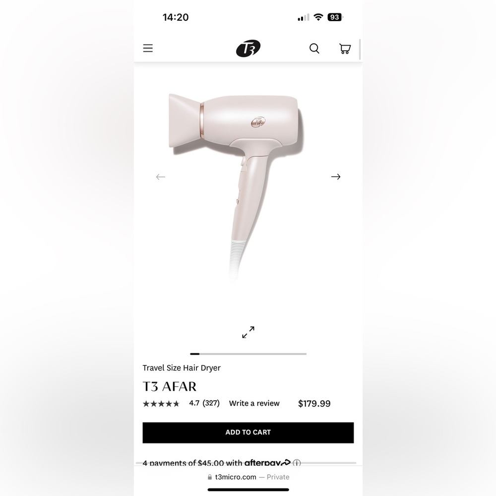 NWT - T3 afar travel compact hairdryer - new in box